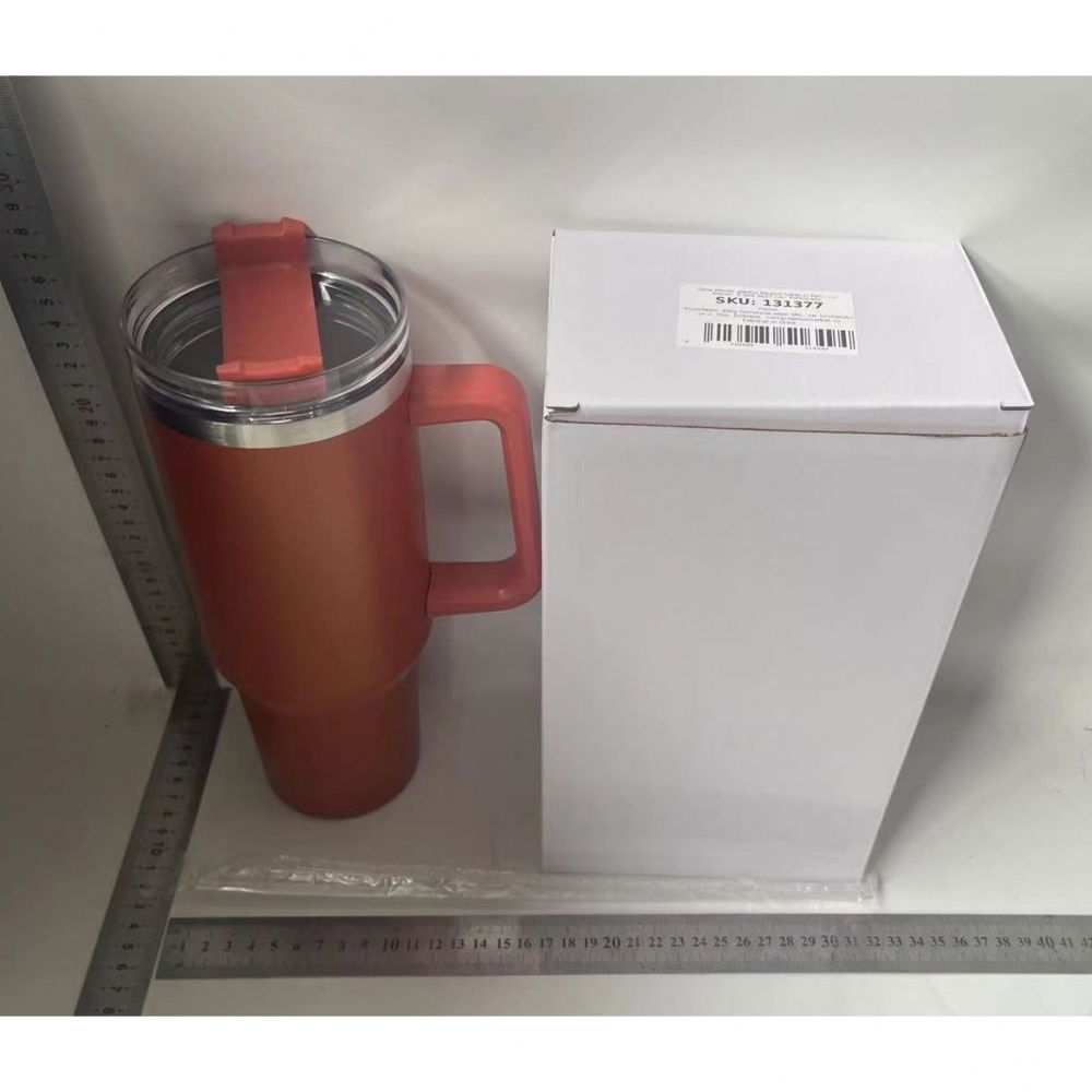 Cana termos din plastic, pentru bauturi calde si reci, cu maner, 9.9x9.9x27 cm, portocaliu [2]