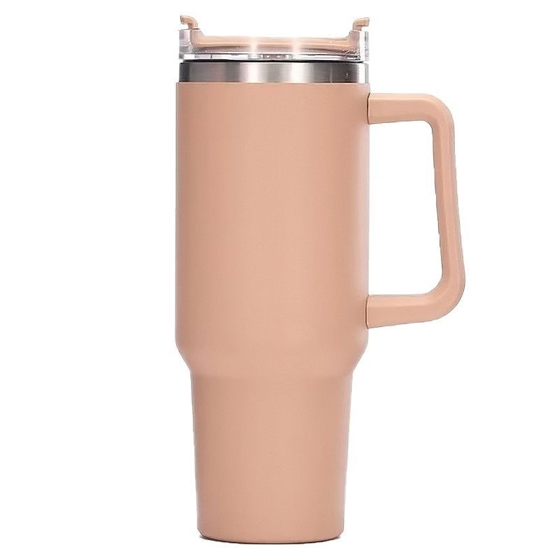 Cana termos din plastic, pentru bauturi calde si reci, cu maner, 9.9x9.9x27 cm, roz pal [9]