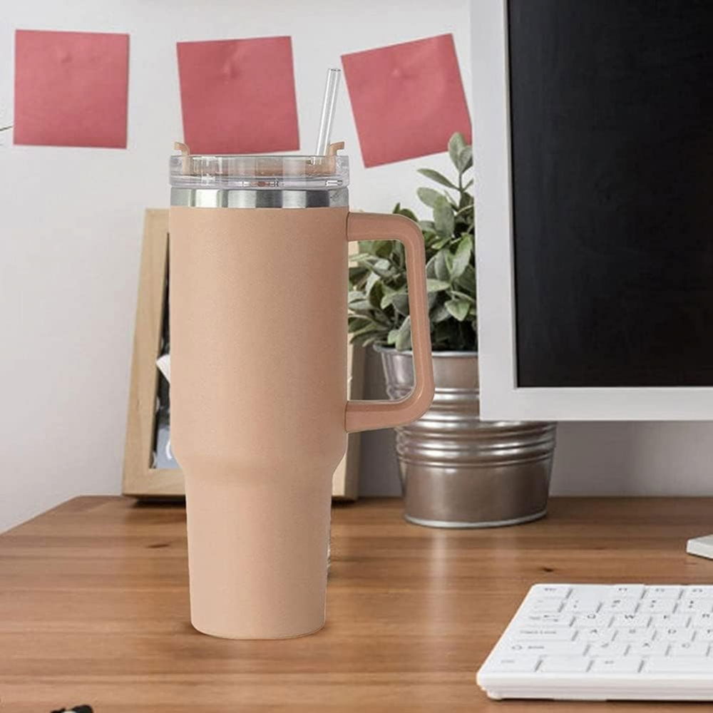 Cana termos din plastic, pentru bauturi calde si reci, cu maner, 9.9x9.9x27 cm, roz pal [7]