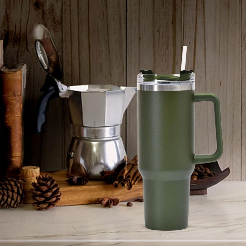 Cana termos din plastic, pentru bauturi calde si reci, cu maner, 9.9x9.9x27 cm, verde army [7]
