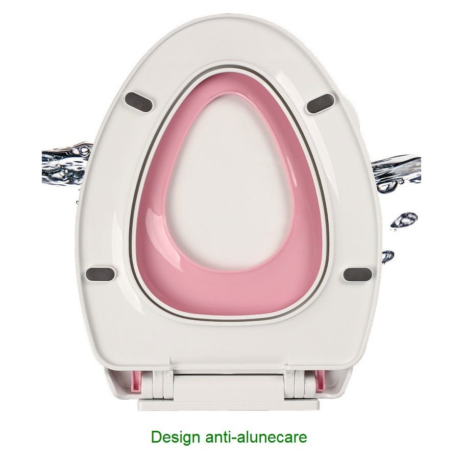 Capac de toaleta cu reductie 3 in 1, pentru copii +3 ani si adulti, coborare lenta si silentioasa, instalare usoara, din pp5 , in forma de v, alb/roz [9]