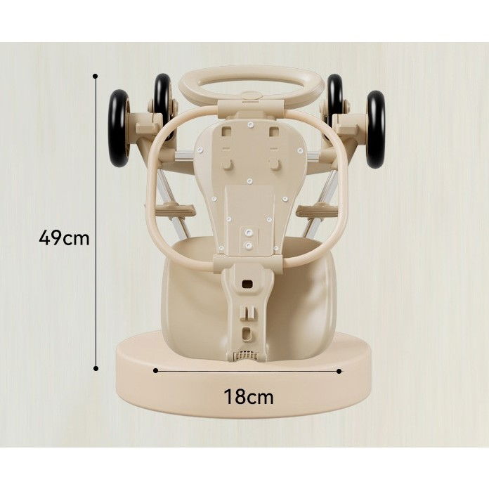 Carucior pliabil, 1-3 ani, reversibil, 4 roti, parasolar, din aliaj de aluminiu + plastic + textil, 52 x 42 x 90 cm, bej [4]