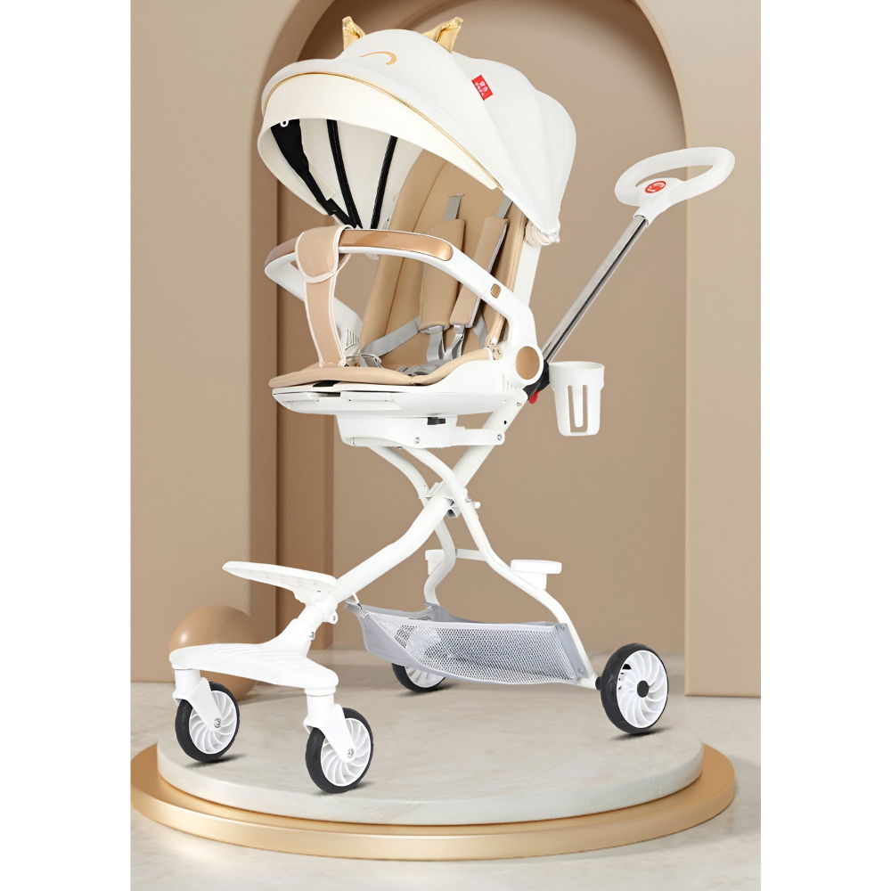 Carucior sport  3in1, 6-36 luni, reversibil, pliabil, tavita pentru masa, pozitie de somn, centura de siguranta, roti 360, suport pahar, copertina pentru soare, 33x66x85cm, alb model pisica [13]