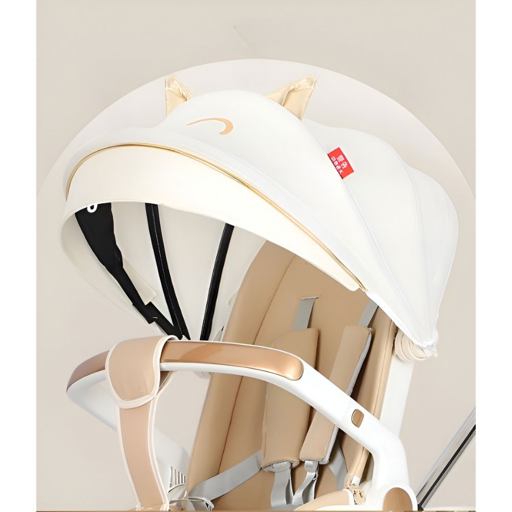 Carucior sport  3in1, 6-36 luni, reversibil, pliabil, tavita pentru masa, pozitie de somn, centura de siguranta, roti 360, suport pahar, copertina pentru soare, 33x66x85cm, alb model pisica [3]