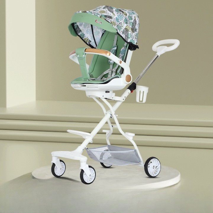 Carucior sport  3in1, 6-36 luni, reversibil, pliabil, tavita pentru masa, pozitie de somn, centura de siguranta, roti 360, suport pahar, copertina pentru soare, 32x63x95cm, verde model frunze [7]