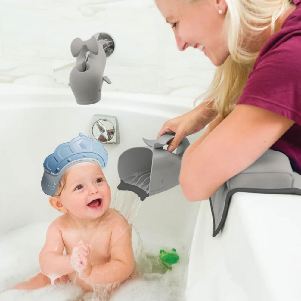 Casca de dus, previne scurgerea apei si samponului pe fata, 0-12 ani, ajustabila, din tpe+pp, 20 x 23 cm, model coroana, albastru [2]