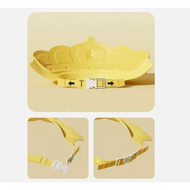 Casca de dus, previne scurgerea apei si samponului pe fata, 0-12 ani, ajustabila, din tpe+pp, 20 x 23 cm, model coroana, galben [2]