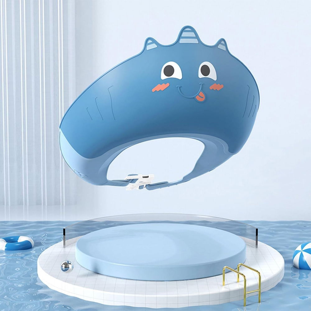 Casca de dus, previne scurgerea apei si samponului pe fata, 0-12 ani, ajustabila, din tpe+pp, 20 x 23 cm, model unicorn, albastru [5]