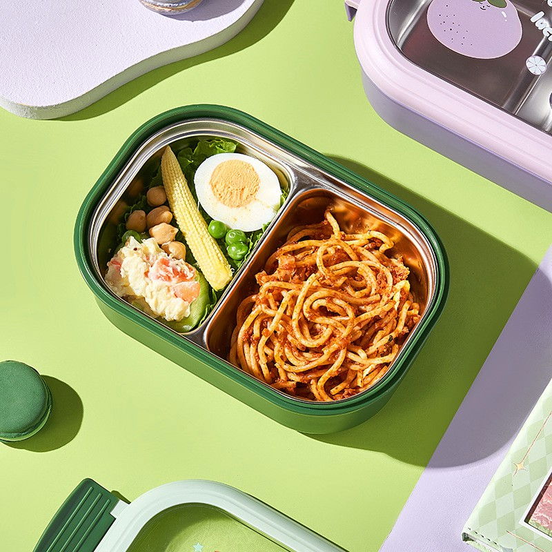 Caserola container pentru pranz, caserola lunch box pentru studenti, din plastic pp, pentru scoala, compartiment metalic in interior, 22.5 x 14.5 x 8 cm, verde [3]