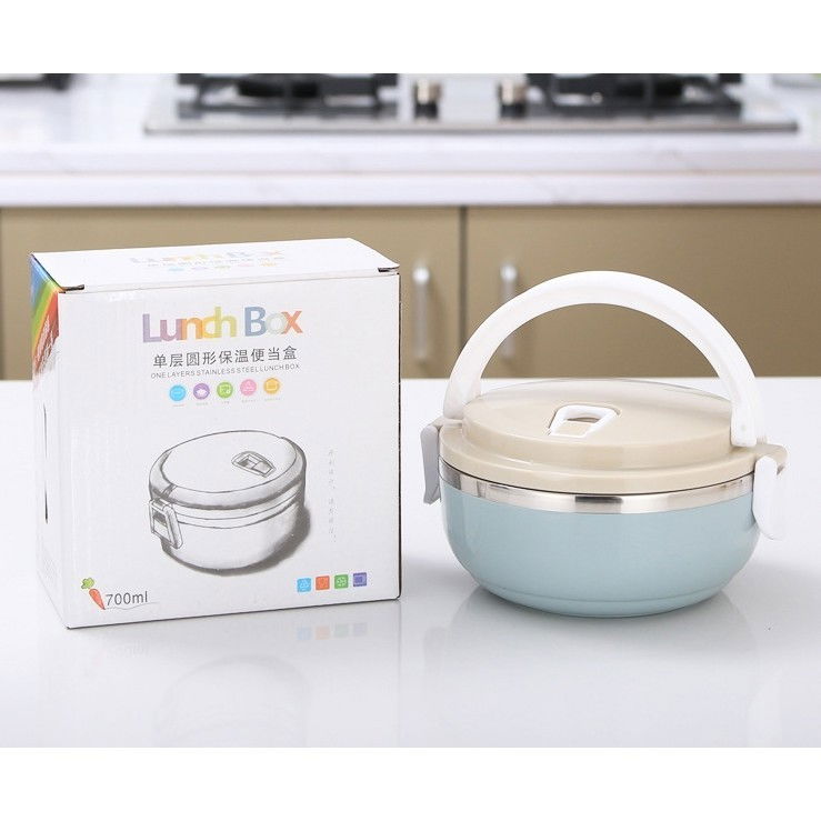 Caserola pentru alimente  lunch box, 700 ml, otel inoxidabil, maner, valva aerisire, inchidere etansa, 15 x 8.5 cm, albastru [10]