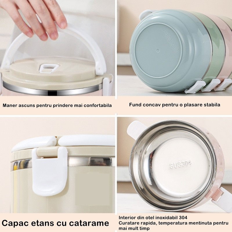 Caserola pentru alimente  lunch box, 700 ml, otel inoxidabil, maner, valva aerisire, inchidere etansa, 15 x 8.5 cm, albastru [3]