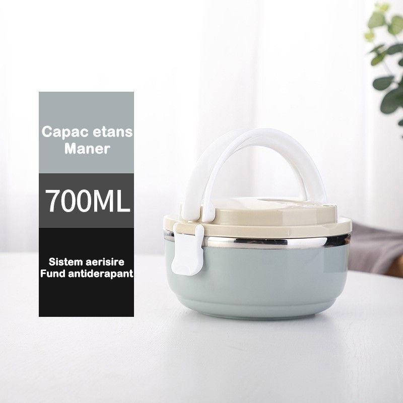 Caserola pentru alimente  lunch box, 700 ml, otel inoxidabil, maner, valva aerisire, inchidere etansa, 15 x 8.5 cm, albastru [4]