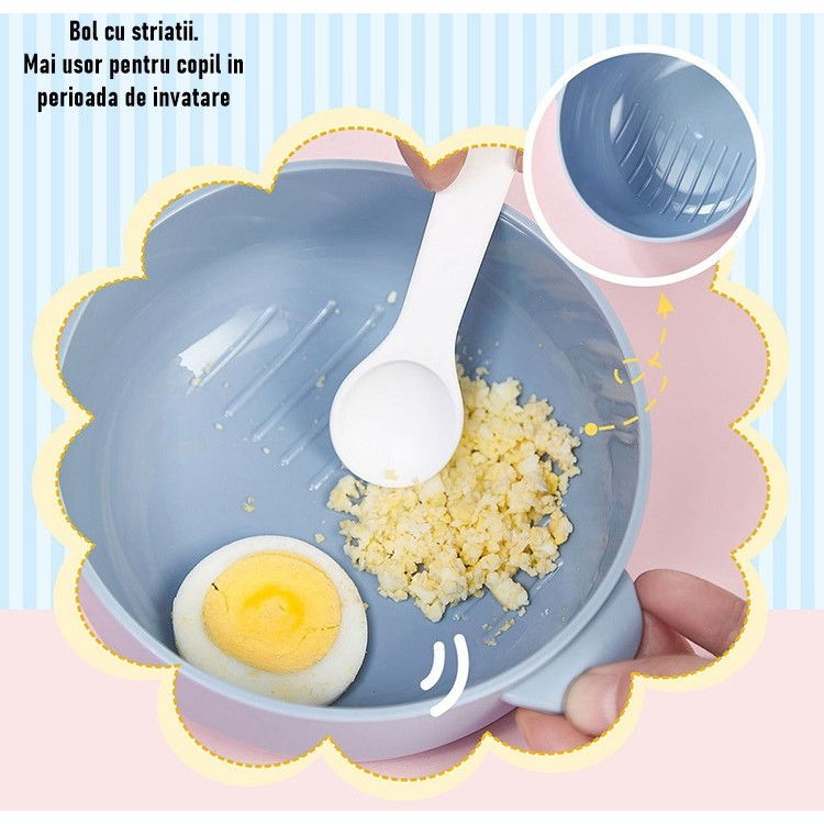 Caserola pentru copii  lunch box, 750 ml, doua boluri, lingura, foarfeca din plastic, rezistenta la scurgeri, albastra [3]