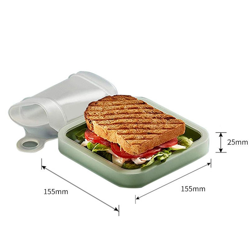 Caserola pentru sandwich  din silicon si polipropilena, portabil, usor de curatat, capac anti-scurgere, reutilizabil, 15.5 x 15.5 x 2.5 cm, verde [9]