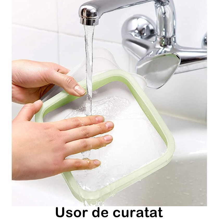 Caserola pentru sandwich  din silicon si polipropilena, portabil, usor de curatat, capac anti-scurgere, reutilizabil, 15.5 x 15.5 x 2.5 cm, verde [6]