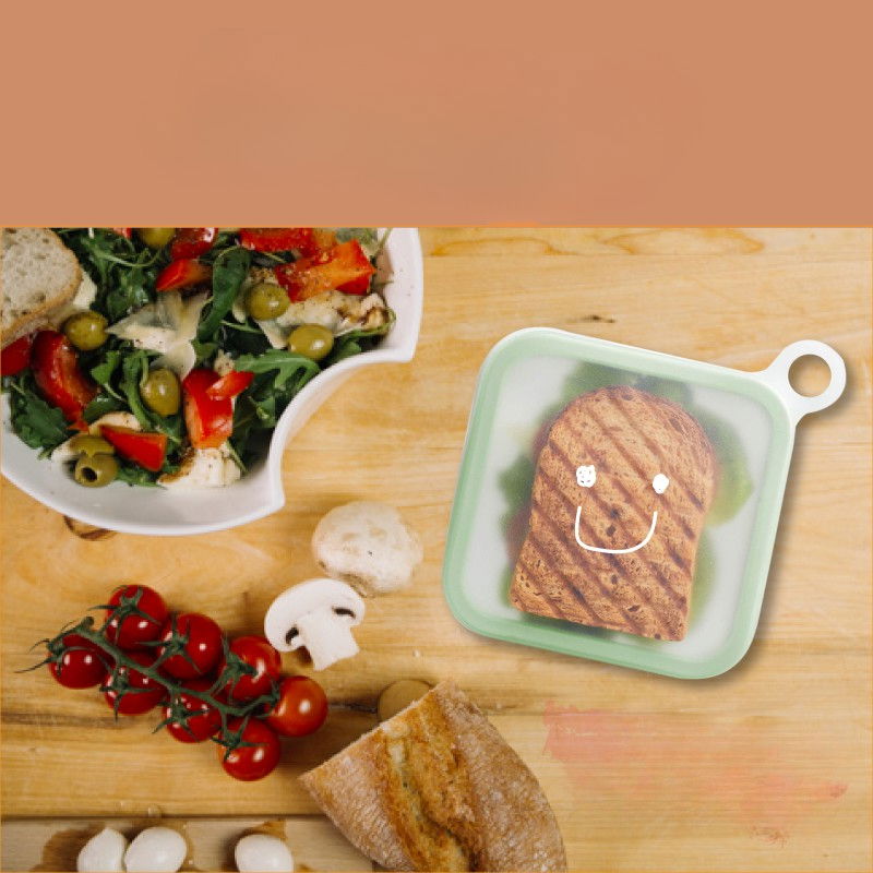 Caserola pentru sandwich  din silicon si polipropilena, portabil, usor de curatat, capac anti-scurgere, reutilizabil, 15.5 x 15.5 x 2.5 cm, verde [3]
