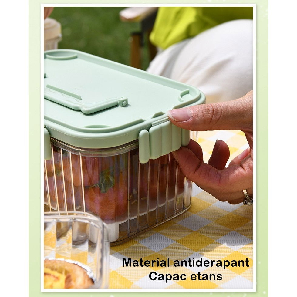 Caserola portabila pentru mancare fresh  1500 ml, 2 furculite,10 x 13.5 x 20 cm, 2 capace detasabile pentru congelator, etans, spatiu pentru tacamuri, maner, material plastic, rezistent la temperaturi ridicate, transparent [8]