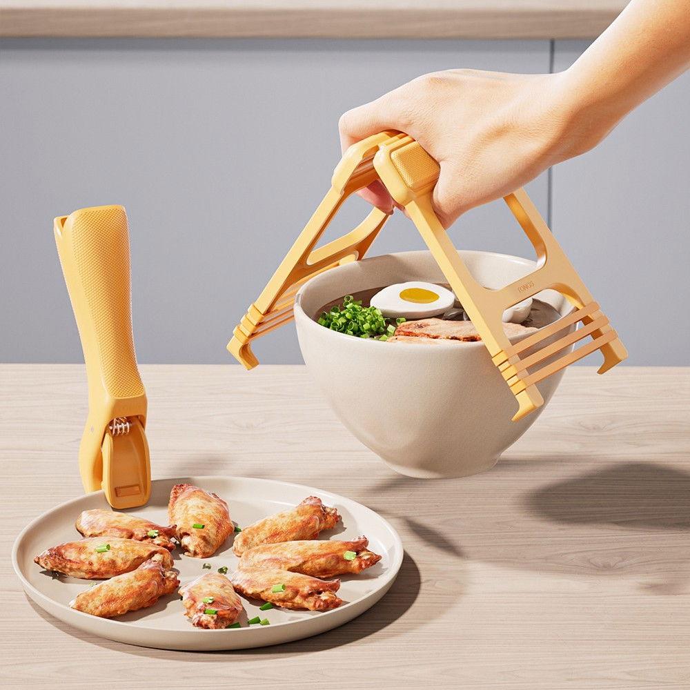 Clema pentru boluri, anti-alunecare, din abs si silicon, extindere, pentru oale, tigai, de uz casnic, rezistent la temperaturi inalte, 18.3 x 10.6 cm bej [2]