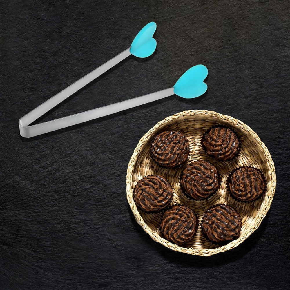 Cleste creativ pentru mancare, model inimioare din silicon, 14.5x3 cm, rezistent la temperaturi inalte si coroziune, albastru [3]