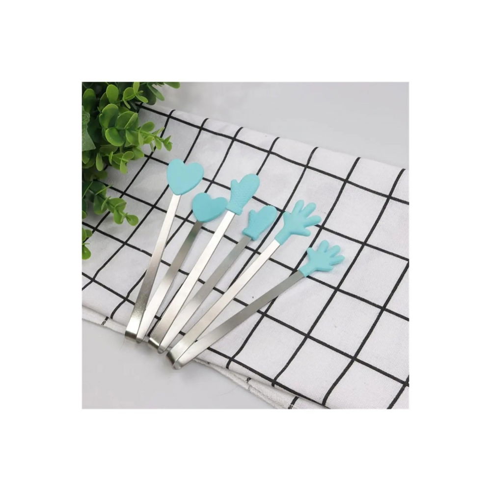 Cleste creativ pentru mancare, model manusi din silicon, 14.5x3 cm, rezistent la temperaturi inalte si coroziune, albastru [4]