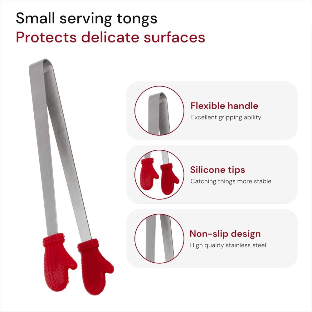 Cleste creativ pentru mancare, model manusi din silicon, 14.5x3 cm, rezistent la temperaturi inalte si coroziune, rosu [6]