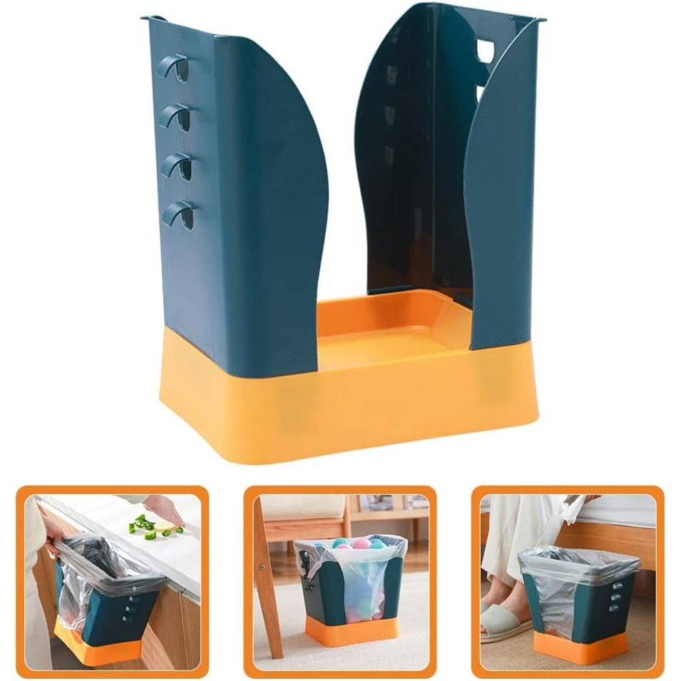 Cos de gunoi extensibil, din plastic, reglabil, pliabil, versatil, pentru bucatarie, baie sau birou, cos universal, 21x25x17 cm, albastru galben [5]