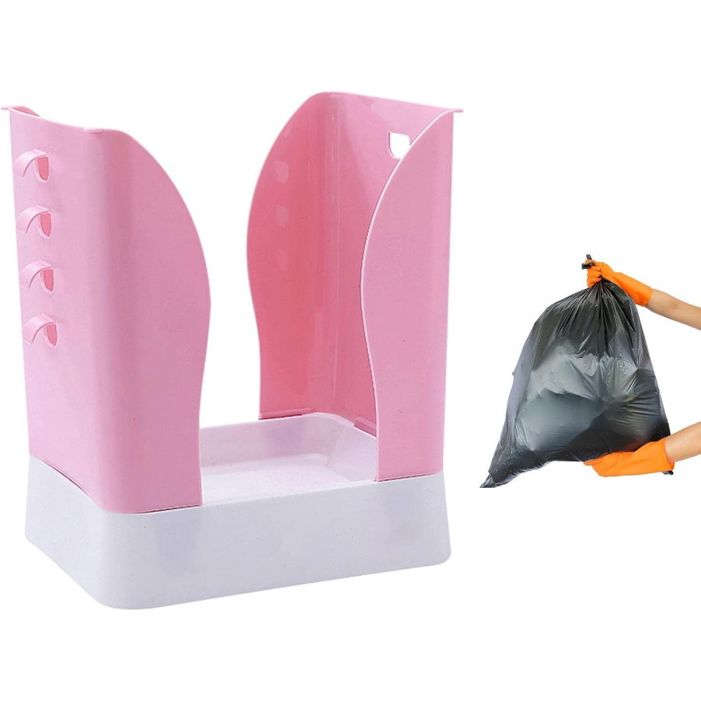 Cos de gunoi extensibil, din plastic, reglabil, pliabil, versatil, pentru bucatarie, baie sau birou, cos universal, 21x25x17 cm, roz alb [2]