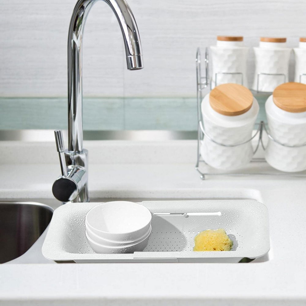 Cos de scurgere pentru chiuveta de bucatarie, plastic, telescopic, 36x20x5 cm, alb [6]