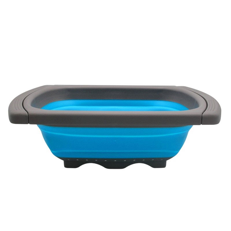 Cos de scurgere retractabil pentru chiuveta, cu filtru, pentru fructe si legume, de uz casnic, 39x12 cm, design extensibil pana la 61 cm, cu manere de prindere, albastru [1]