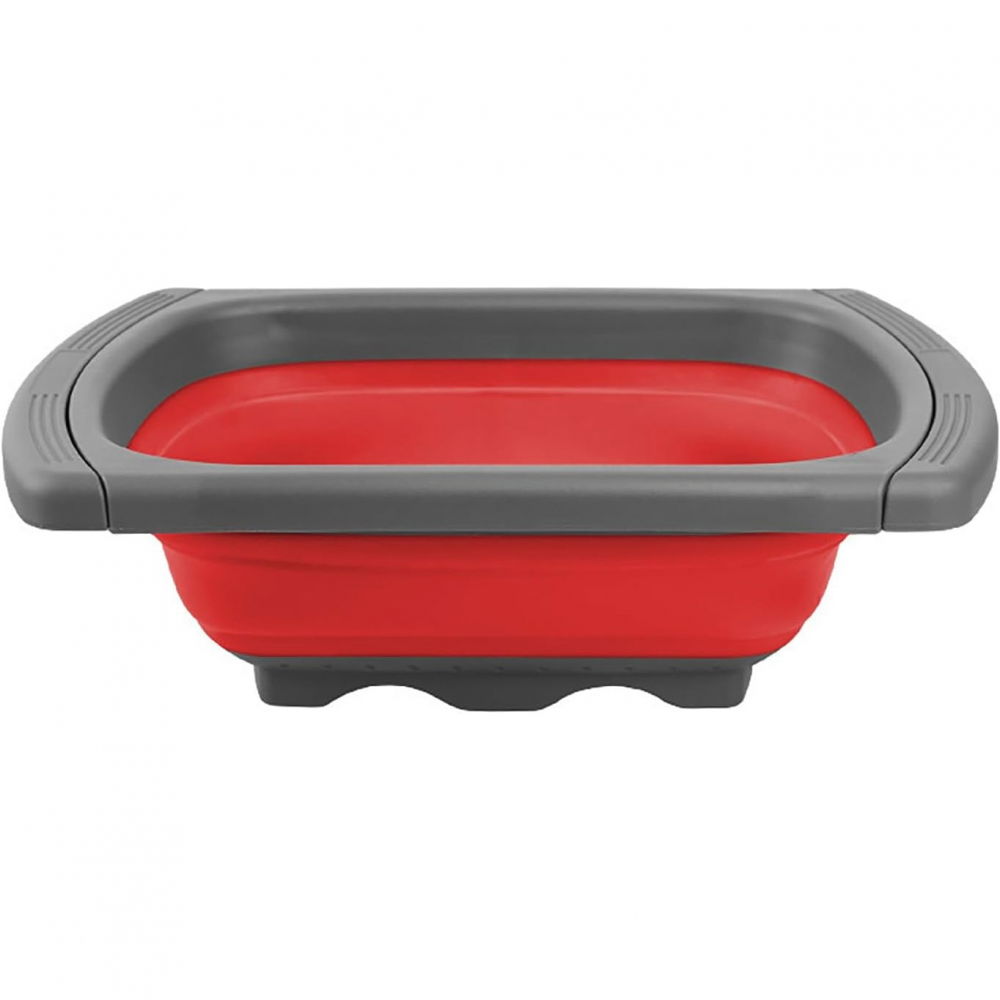 Cos de scurgere retractabil pentru chiuveta, cu filtru, pentru fructe si legume, de uz casnic, 39x12 cm, design extensibil pana la 61 cm, cu manere de prindere, rosu [4]
