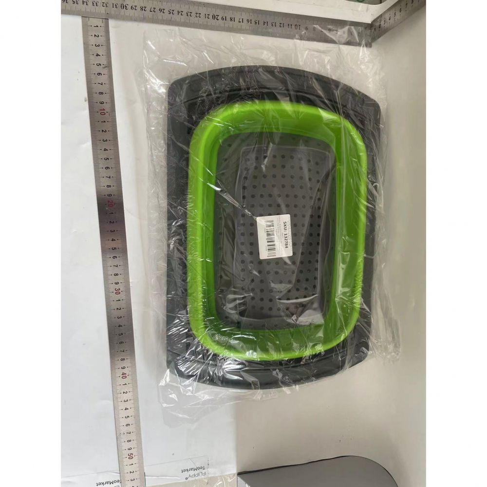 Cos de scurgere retractabil pentru chiuveta, cu filtru, pentru fructe si legume, de uz casnic, 39x12 cm, design extensibil pana la 61 cm, cu manere de prindere, verde [2]