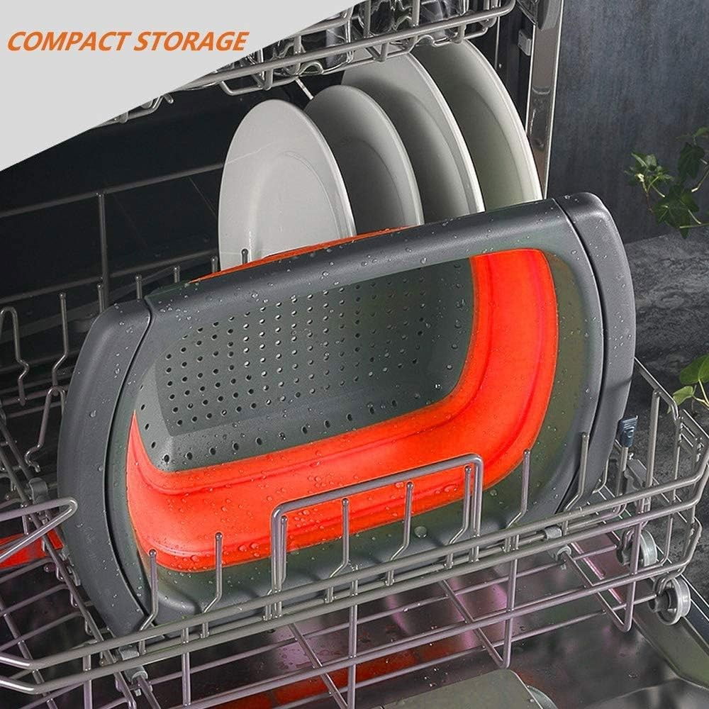 Cos de scurgere retractabil pentru chiuveta, cu filtru, pentru fructe si legume, de uz casnic, 39x12 cm, design extensibil pana la 61 cm, cu manere de prindere, rosu [6]