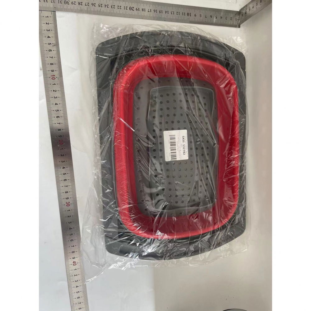 Cos de scurgere retractabil pentru chiuveta, cu filtru, pentru fructe si legume, de uz casnic, 39x12 cm, design extensibil pana la 61 cm, cu manere de prindere, rosu [2]