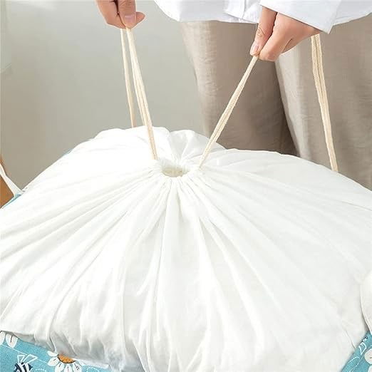 Cos depozitare, capac cu snur, 175 l, confectionat din bumbac si un strat impermeabil, 50 x 50 x 70 cm, albastru deschis, imprimeu flori [4]