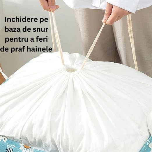 Cos depozitare, capac cu snur, 175 l, confectionat din bumbac si un strat impermeabil, 50 x 50 x 70 cm, albastru deschis, imprimeu flori [8]