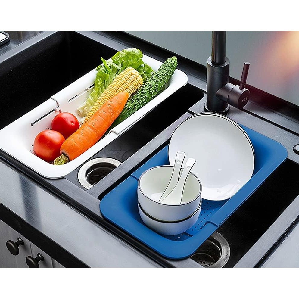 Cos pentru scurgere chiuveta de bucatarie, plastic, telescopic, 36x20x5 cm, albastru [3]