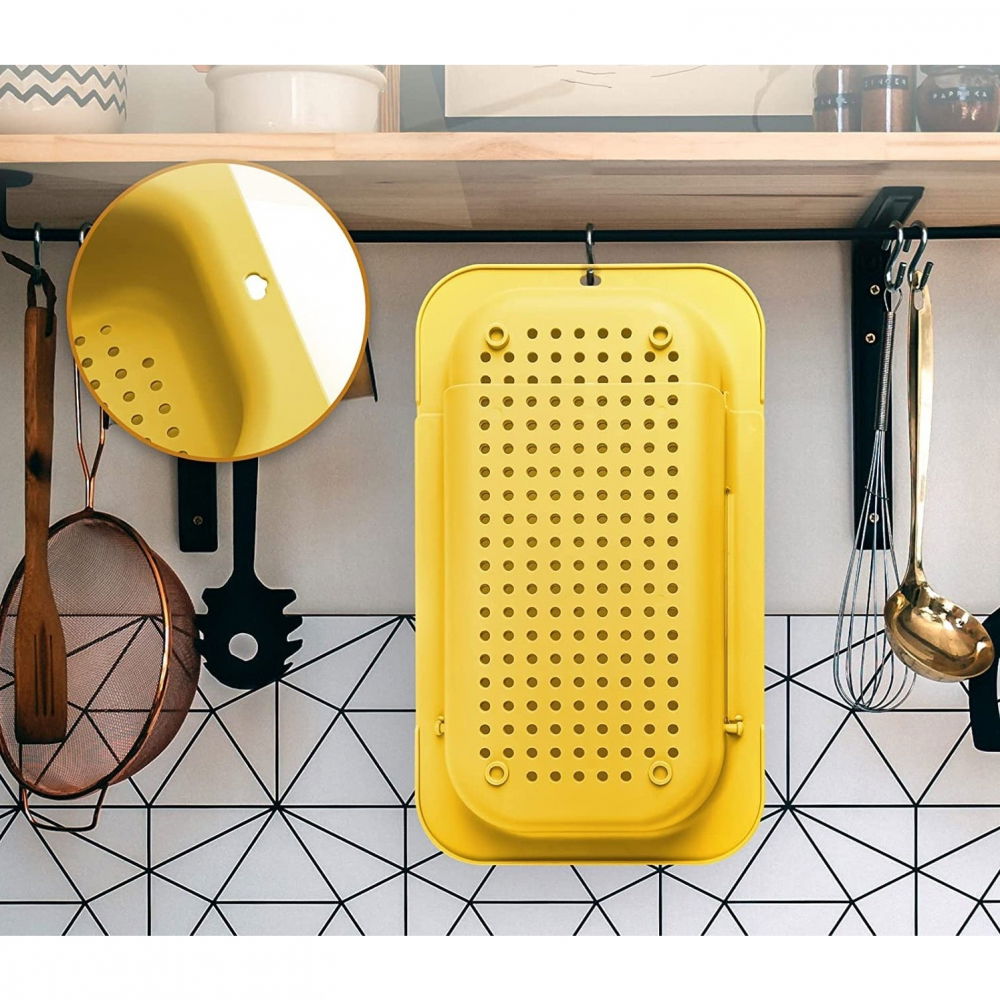 Cos pentru scurgere chiuveta de bucatarie, plastic, telescopic, 36x20x5 cm, galben [4]