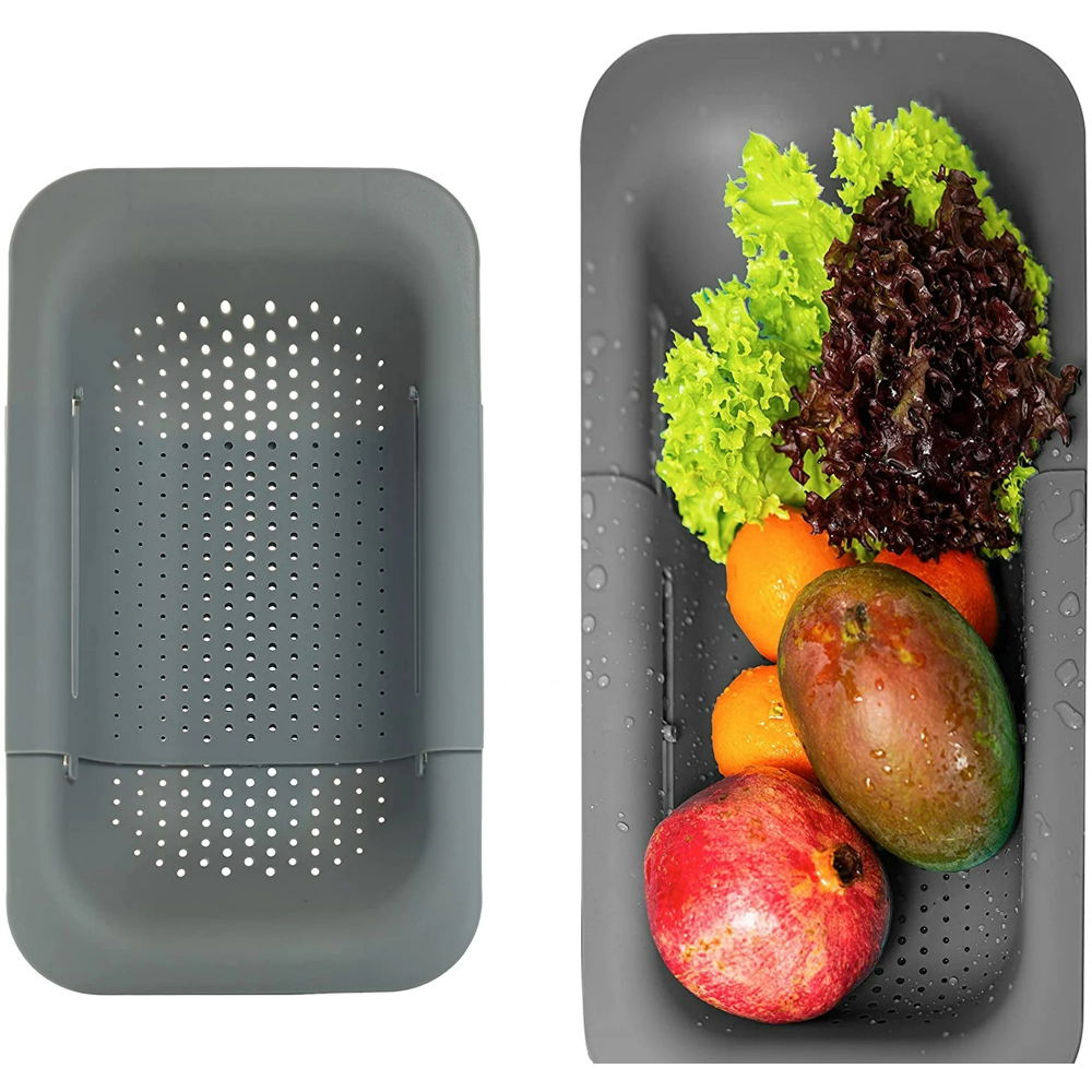 Cos pentru scurgere chiuveta de bucatarie, plastic, telescopic, 36x20x5 cm, gri [6]