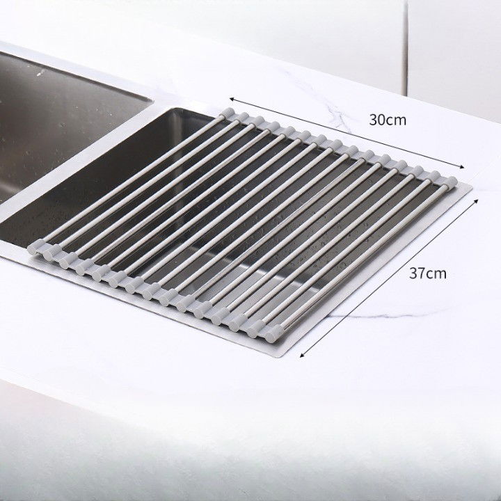 Covoras de scurgere pentru chiuveta bucatarie, din otel inoxidabil, suport chiuveta, pliabil, antiderapant, usor de curatat si de depozitat, 37x30cm, 15 tuburi, gri [6]