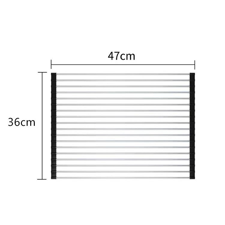 Covoras de scurgere pentru chiuveta bucatarie, din otel inoxidabil, suport chiuveta, pliabil, antiderapant, usor de curatat si de depozitat, 47x36 cm, 18 tuburi, negru [2]