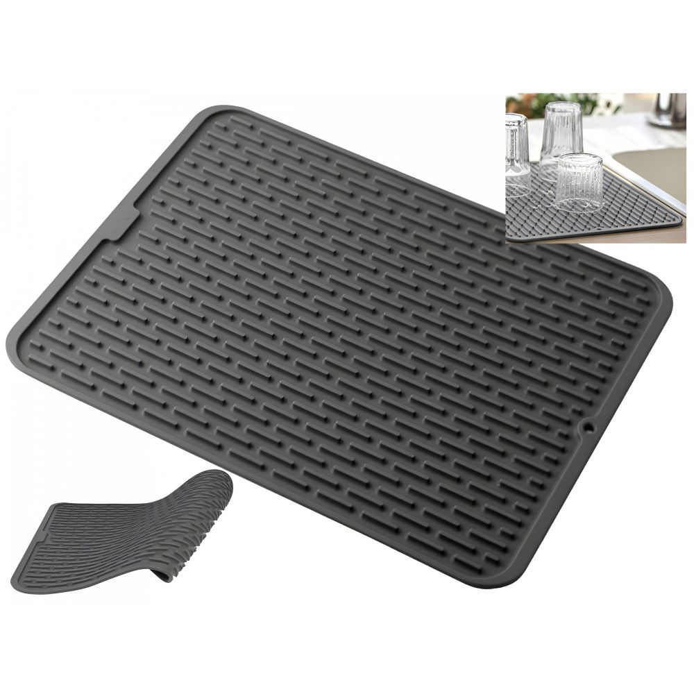 Covoras din silicon pentru scurgere vase, uz casnic, rezistent la temperaturi ridicate, izolator, 43x32.5 cm, negru [3]