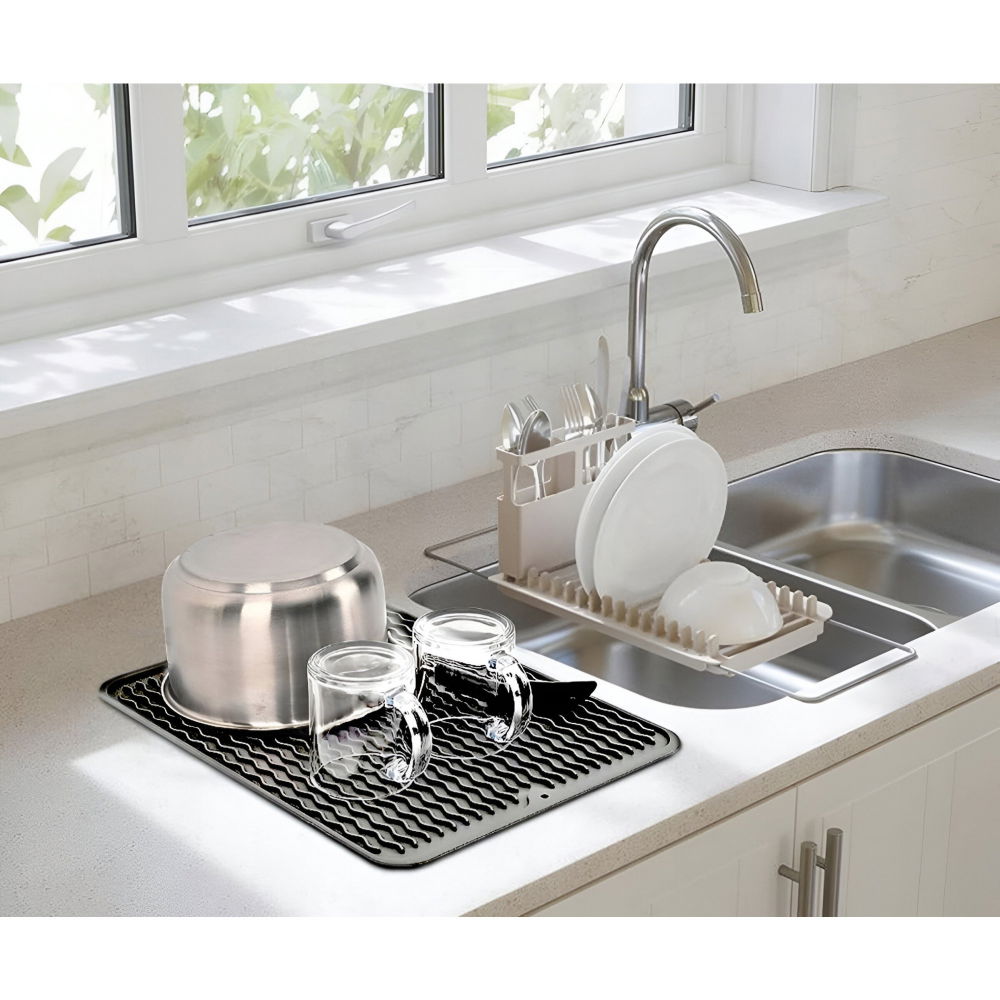 Covoras din silicon pentru scurgere vase, uz casnic, rezistent la temperaturi ridicate, izolator, 43x32.5 cm, negru [4]