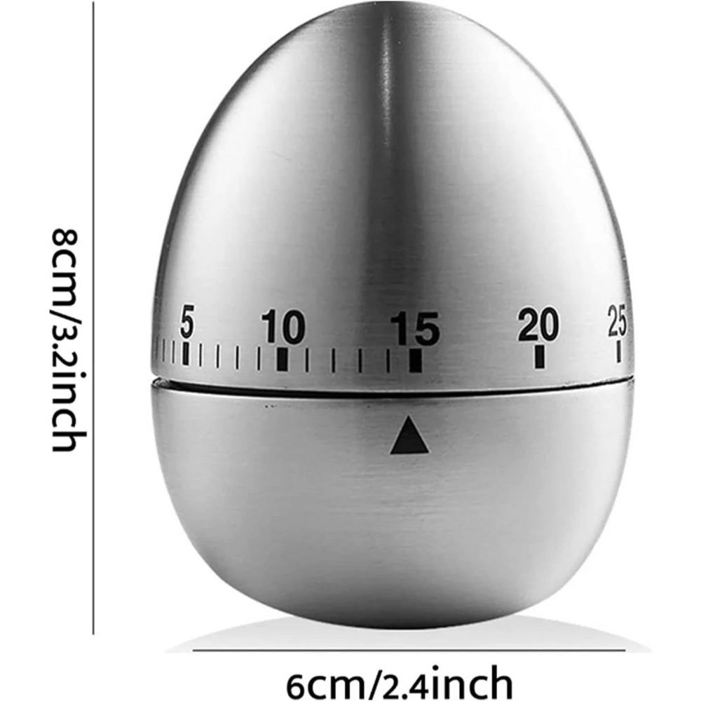 Cronometru de bucatarie, mecanic, forma de ou, din otel inoxidabil, 60 min timer, 8 x 6 cm, argintiu [2]