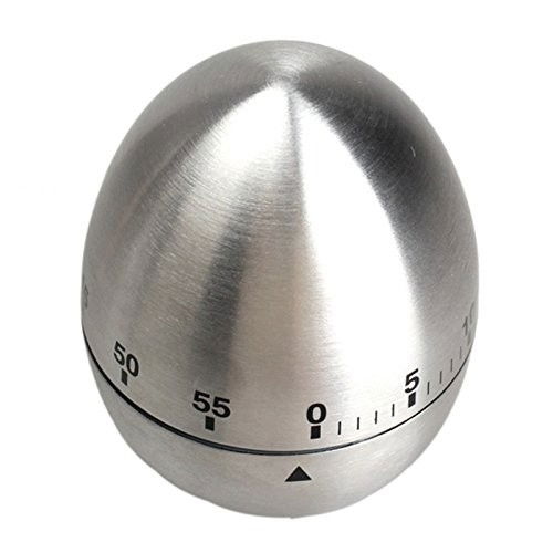 Cronometru de bucatarie, mecanic, forma de ou, din otel inoxidabil, 60 min timer, 8 x 6 cm, argintiu [4]