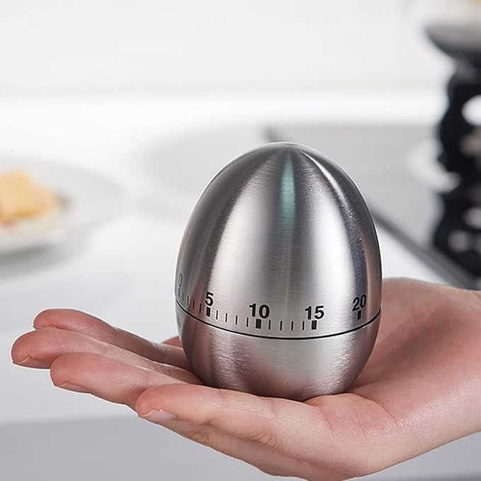 Cronometru de bucatarie, mecanic, forma de ou, din otel inoxidabil, 60 min timer, 8 x 6 cm, argintiu [3]