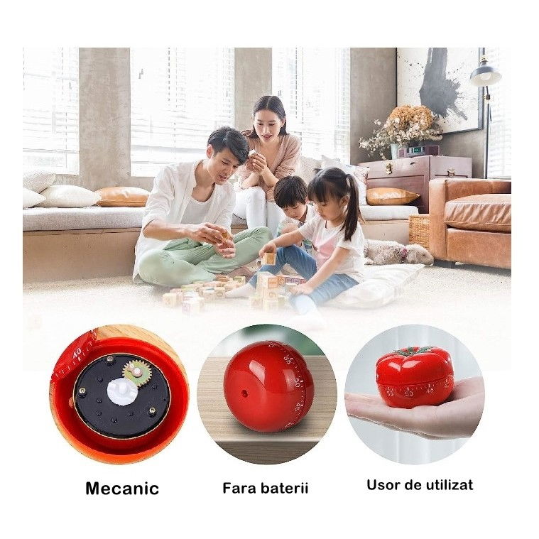 Cronometru mecanic de bucatarie  forma de rosie, 60 de minute, 6.3 x 4.5 cm, material abs, rosu [3]