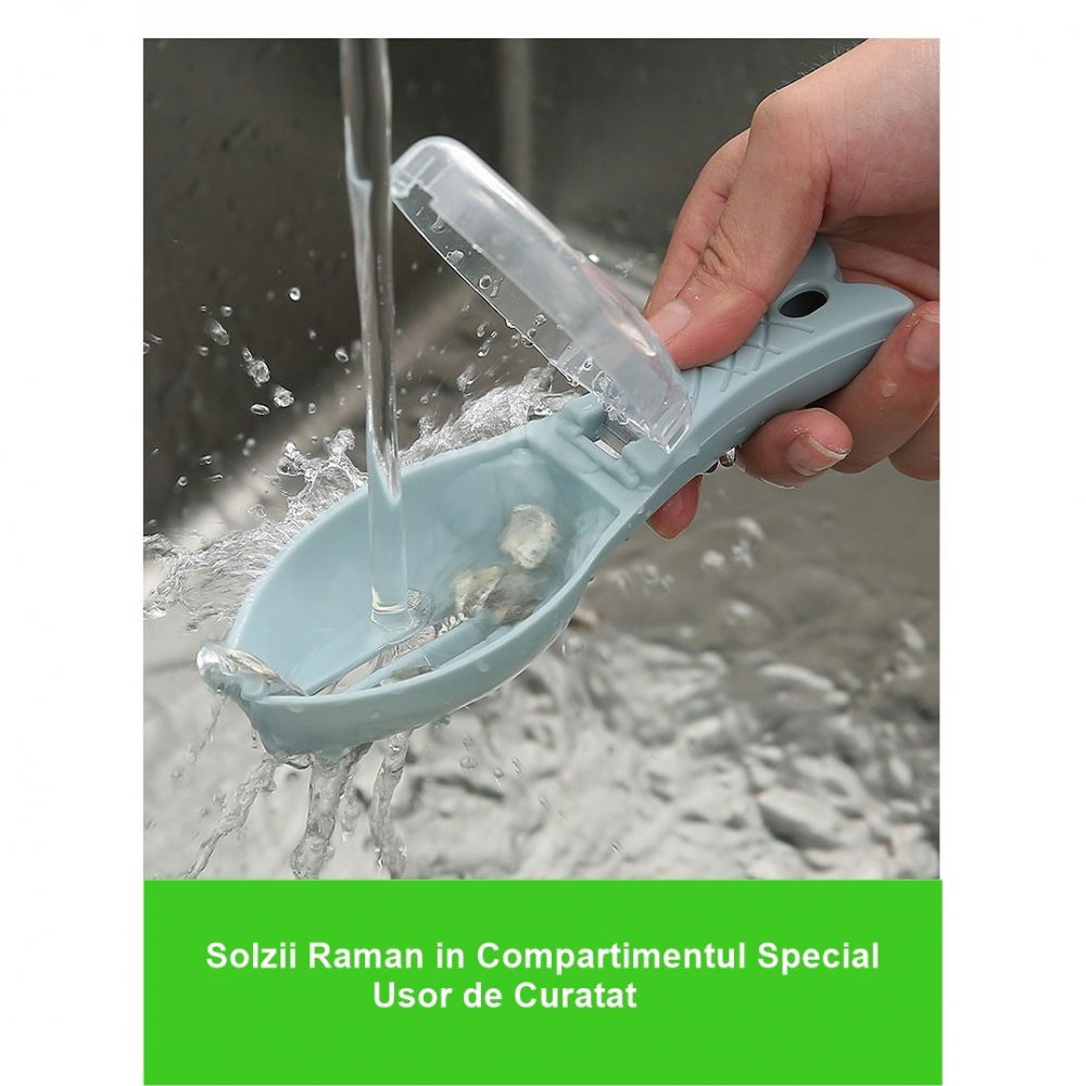 Curatator manual solzi de peste, forma peste , recipient cu capcac pentru solzi, plastic, albastru deschis, 16x6 cm [3]
