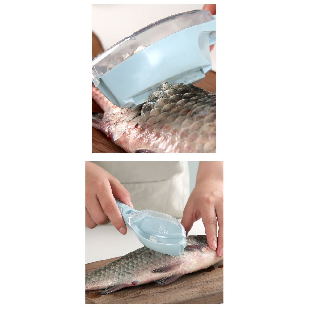 Curatator manual solzi de peste, forma peste , recipient cu capcac pentru solzi, plastic, albastru deschis, 16x6 cm [4]