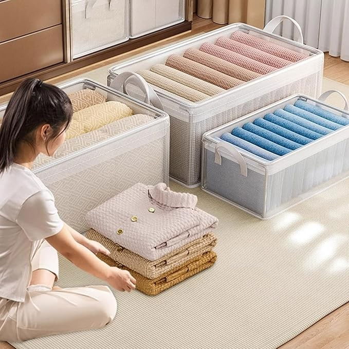 Cutie container de depozitare din pvc, de stocare, dimensiuni multiple, accesoriu robust pentru organizarea de uz casnic, volum 26l, 47 x 28 x 20 cm, transparenta [2]