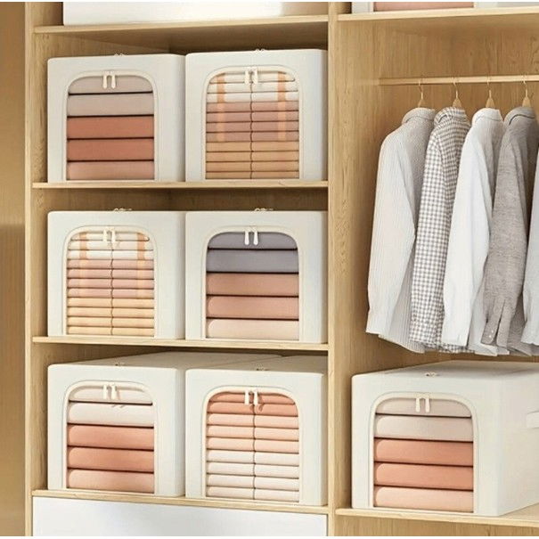 Cutie de depozitare, 31l, din in si bumbac, pliabila, cadru din otel, 45 x 30 x 23 cm, kaki [4]